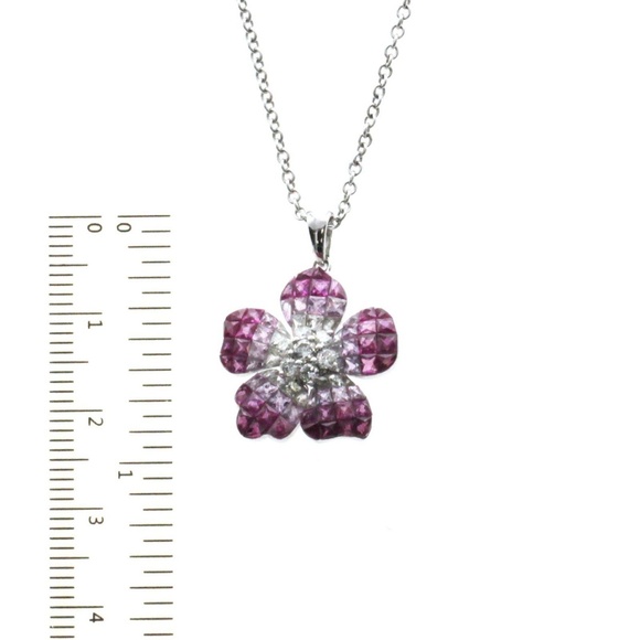 0.32 Ct Pink Sapphire 14k Gold Flower Necklace - Picture 7 of 7